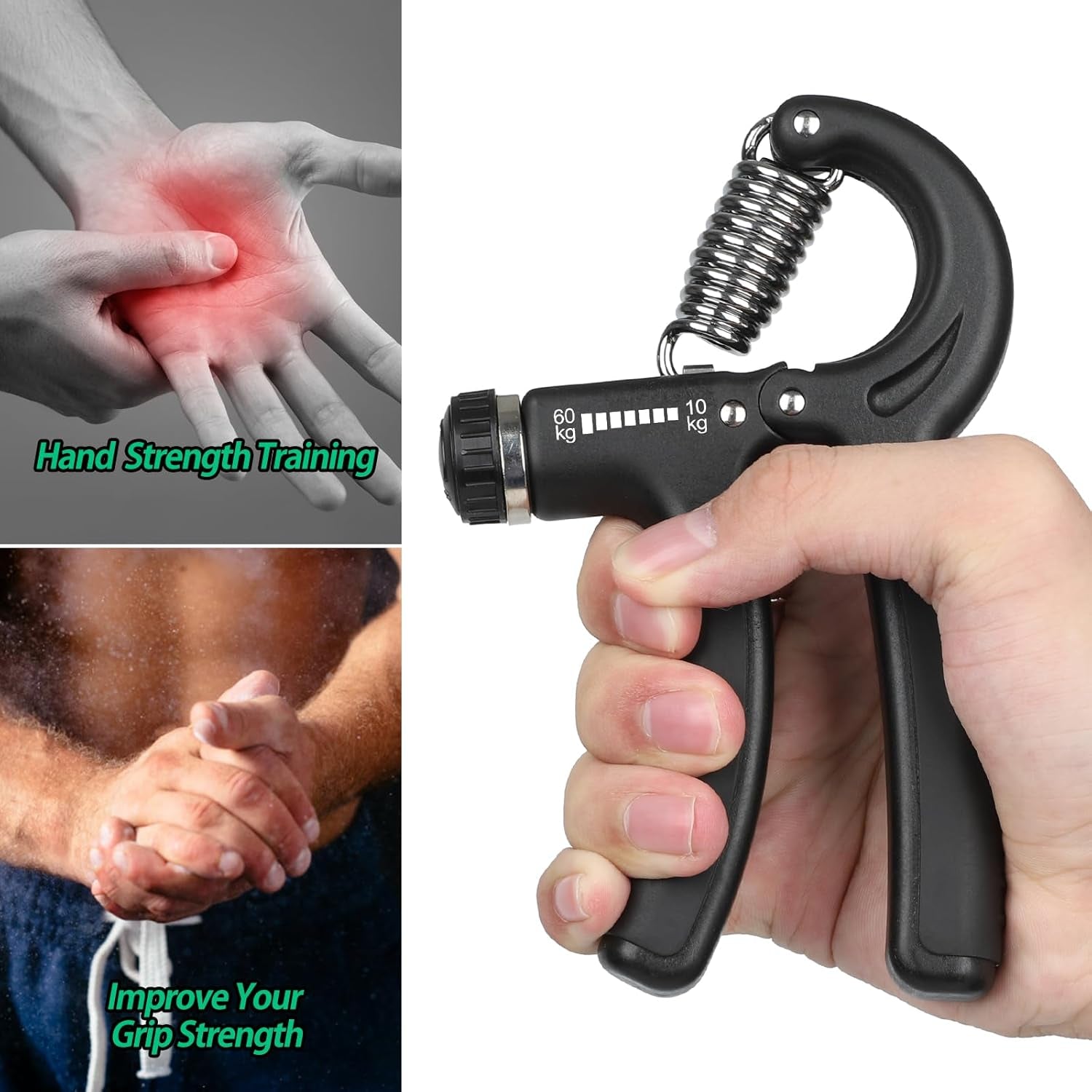Adjustable hand grip strengthener, in use