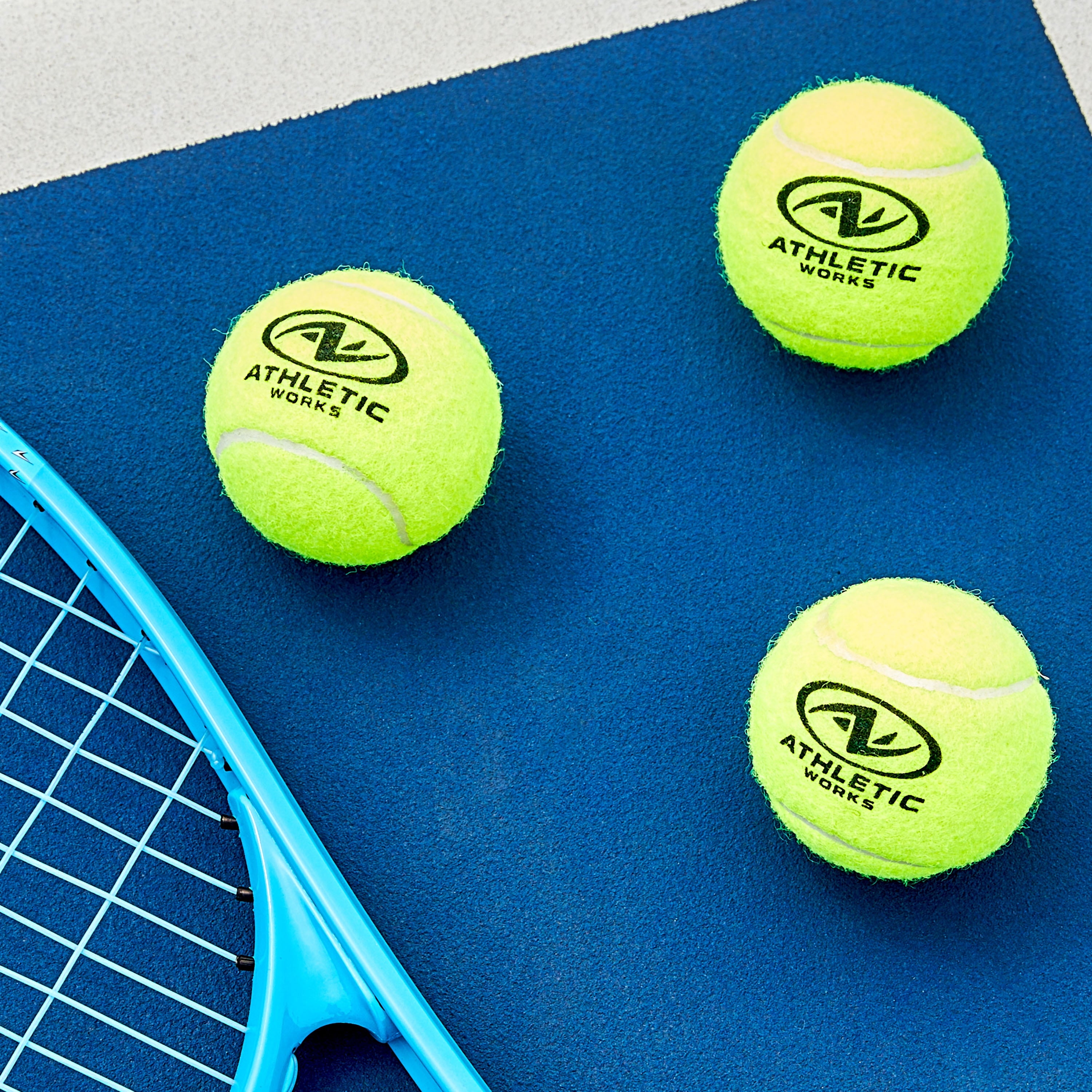 Tennis balls, close-up on court