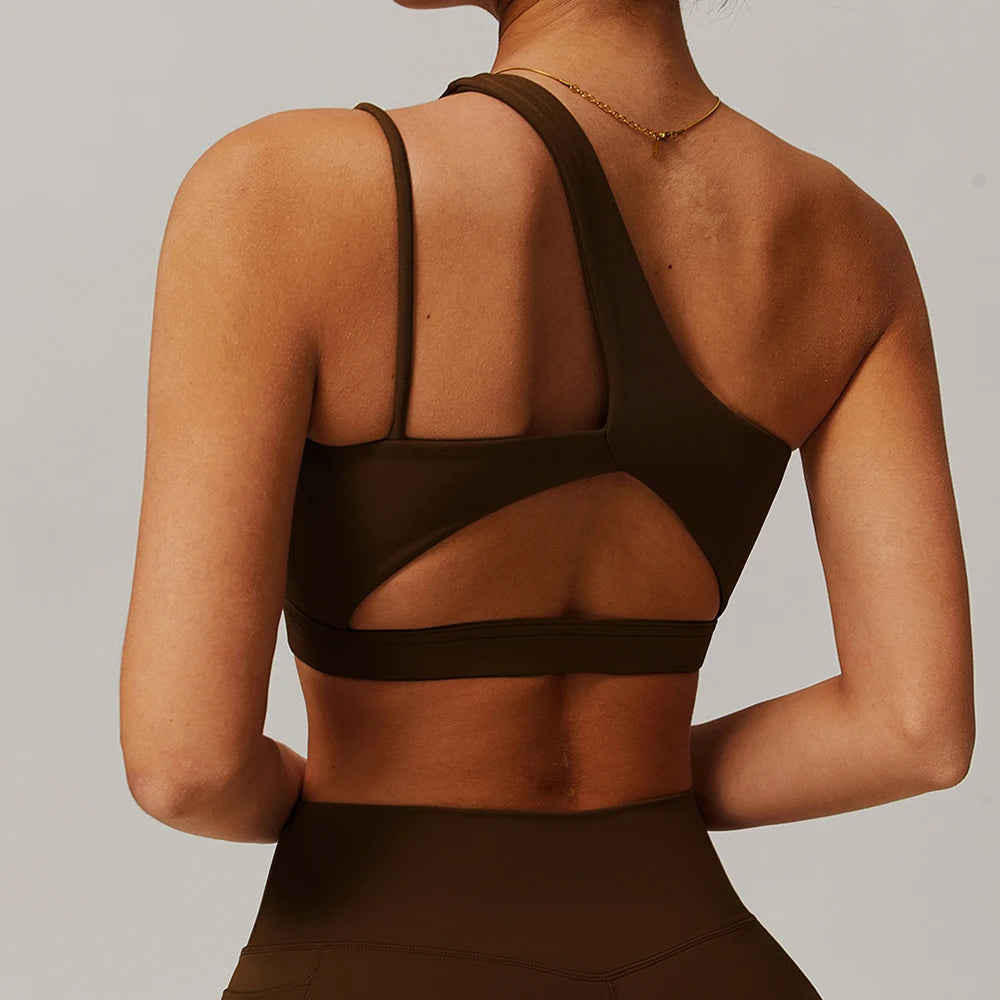 Women Shockproof Sport Bra Women'S Beautiful Back Gym Sports Underwear Women Oblique Shoulder Straps Running Fitness Yoga Bra ﻿