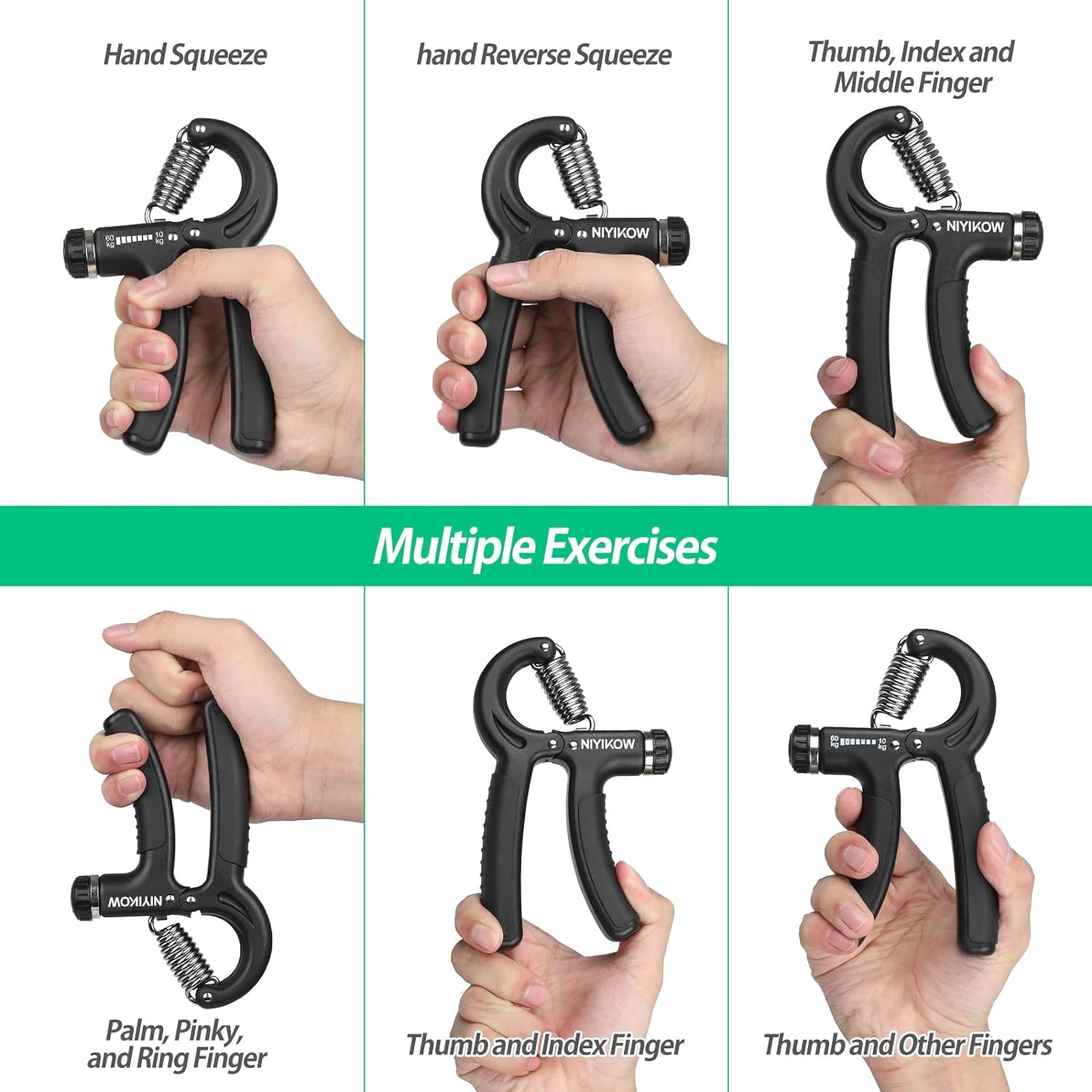 Adjustable hand grip strengthener, resistance dial