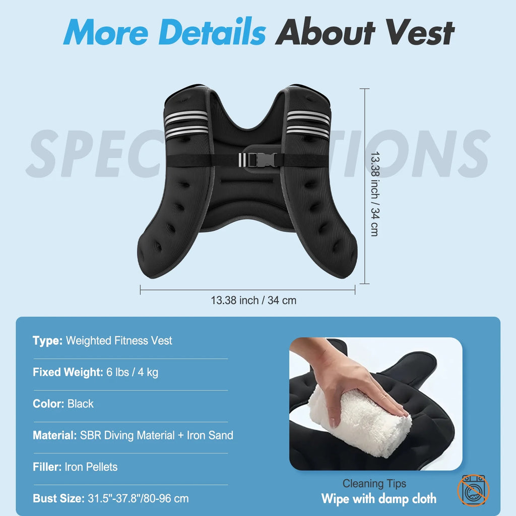 Weighted Vest for Fitness, 6Lb with Reflective Strips, Ideal for Men & Women, Strength Training, Running, Muscle Building & Weight Loss