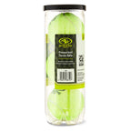 Tennis balls, in use on court