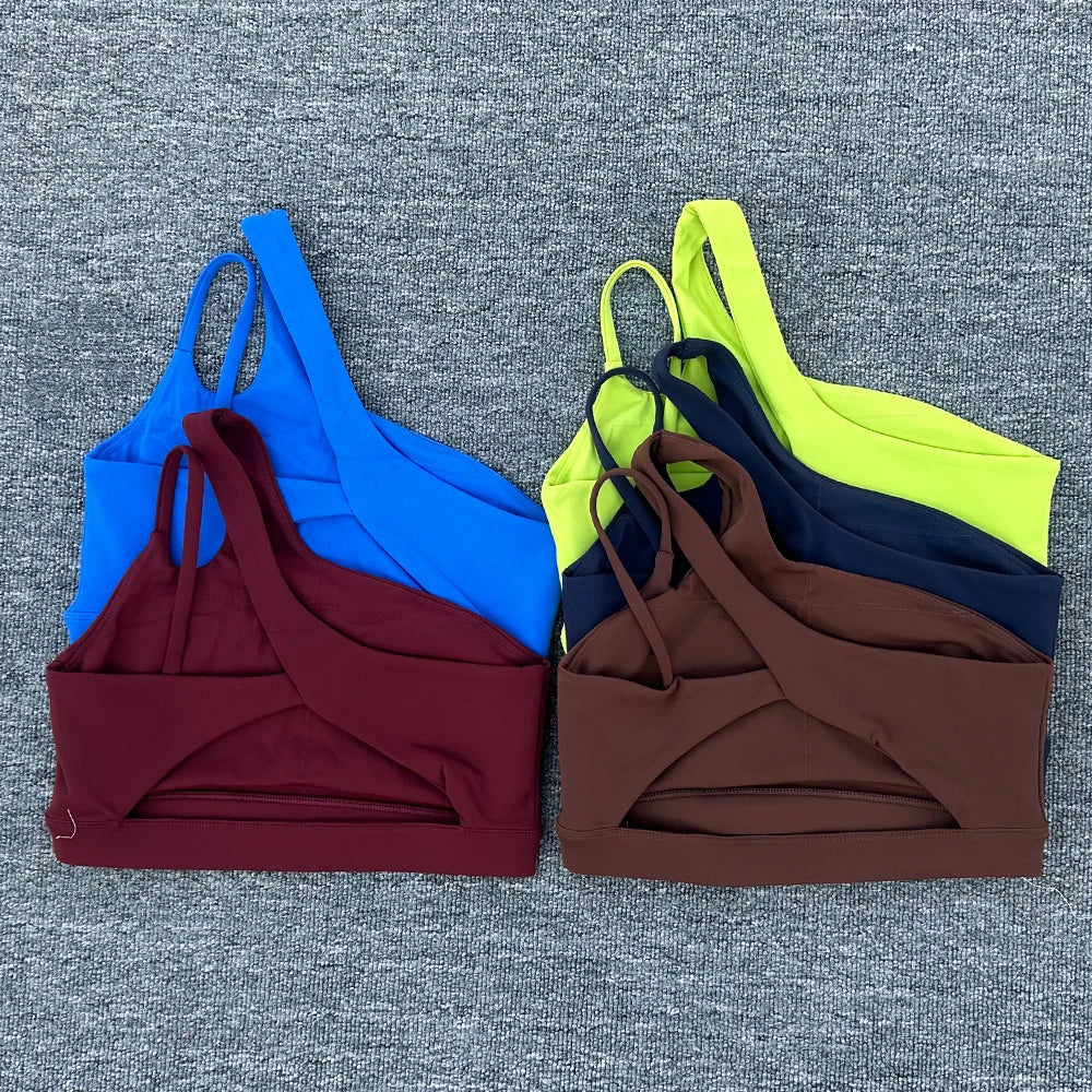 Women Shockproof Sport Bra Women'S Beautiful Back Gym Sports Underwear Women Oblique Shoulder Straps Running Fitness Yoga Bra ﻿