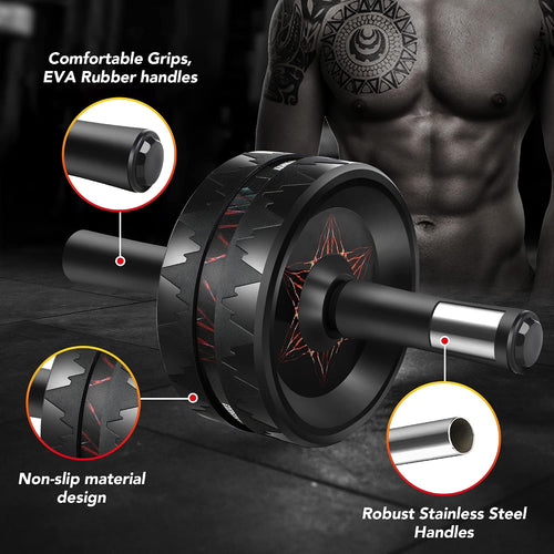 AB Roller Wheel - Ab Roller for Abdominal Workout and Core Strength Training, Portable Ab Wheel Roller Exercise for Men Women Fitness Lover, No Noise Ab Wheels with Thick Knee Pad for Home Gym &Travel