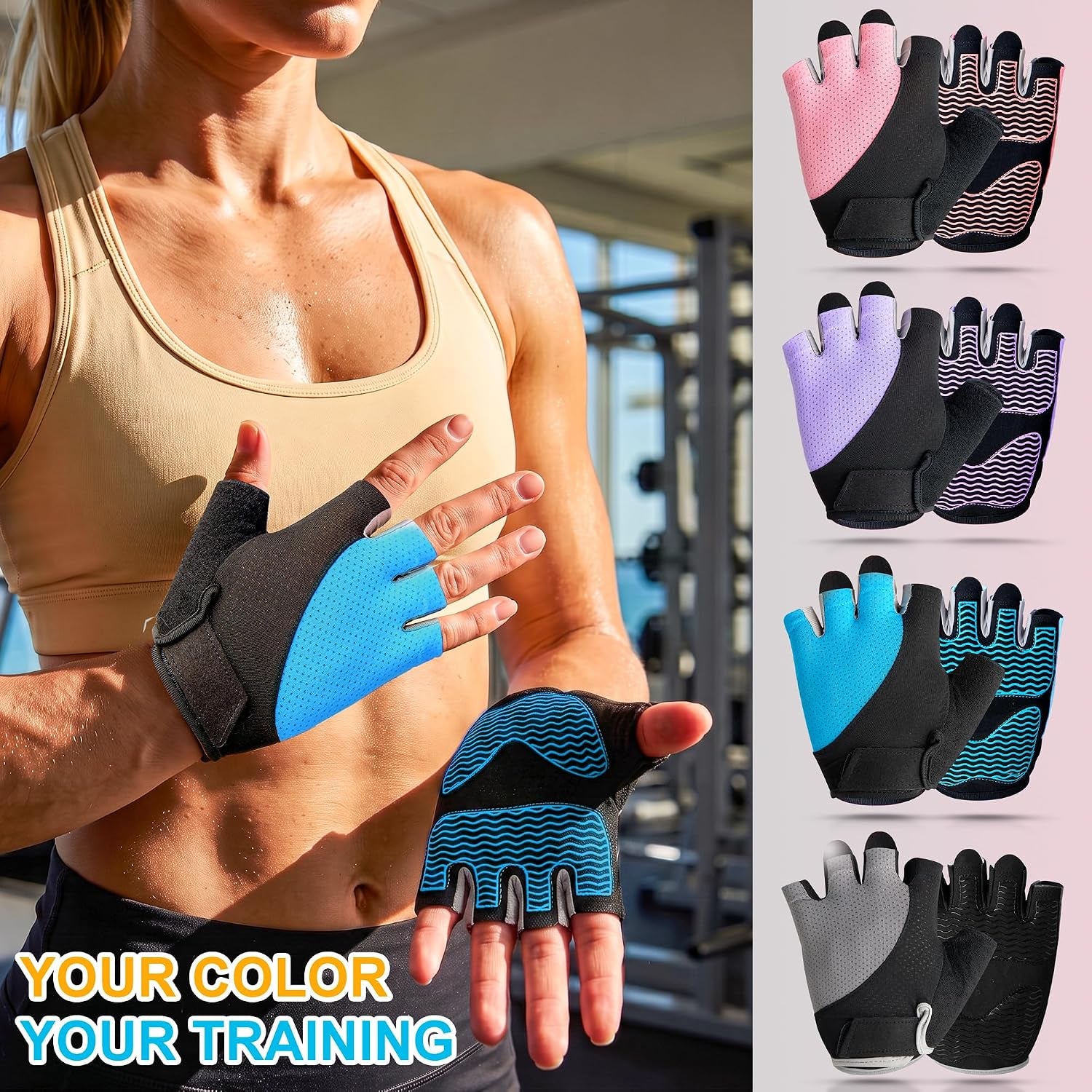 Workout gloves, in use during training