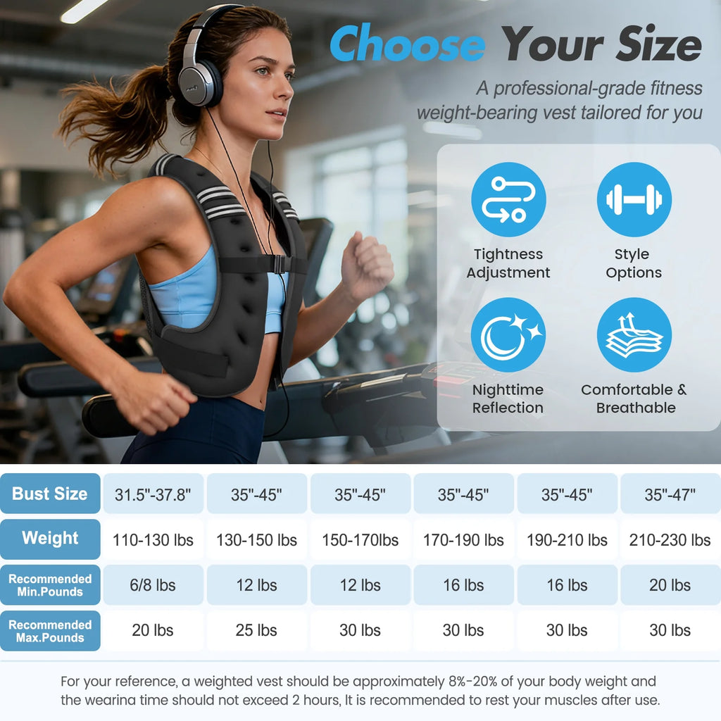 Weighted Vest for Fitness, 6Lb with Reflective Strips, Ideal for Men & Women, Strength Training, Running, Muscle Building & Weight Loss