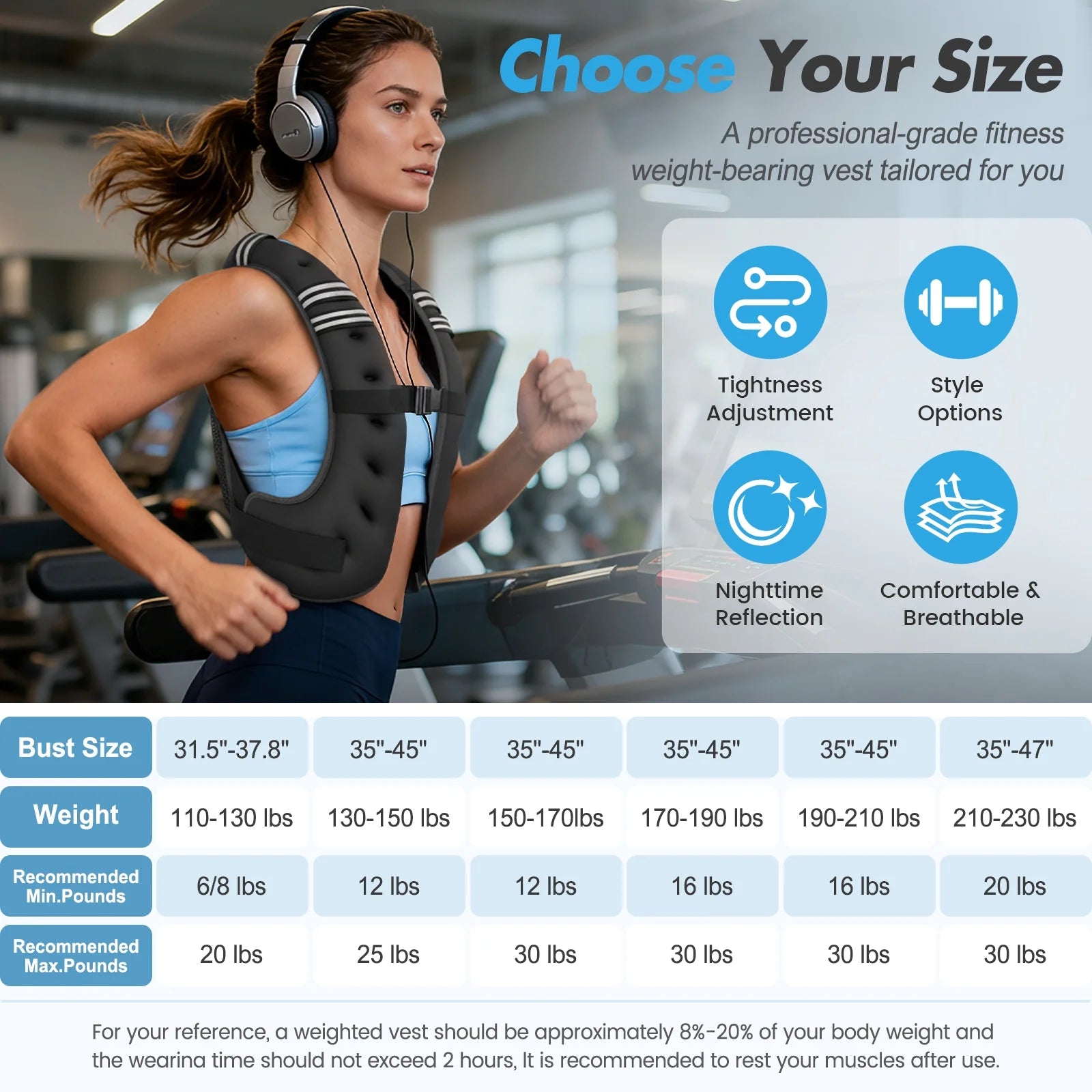 Weighted Vest for Fitness, 6Lb with Reflective Strips, Ideal for Men & Women, Strength Training, Running, Muscle Building & Weight Loss