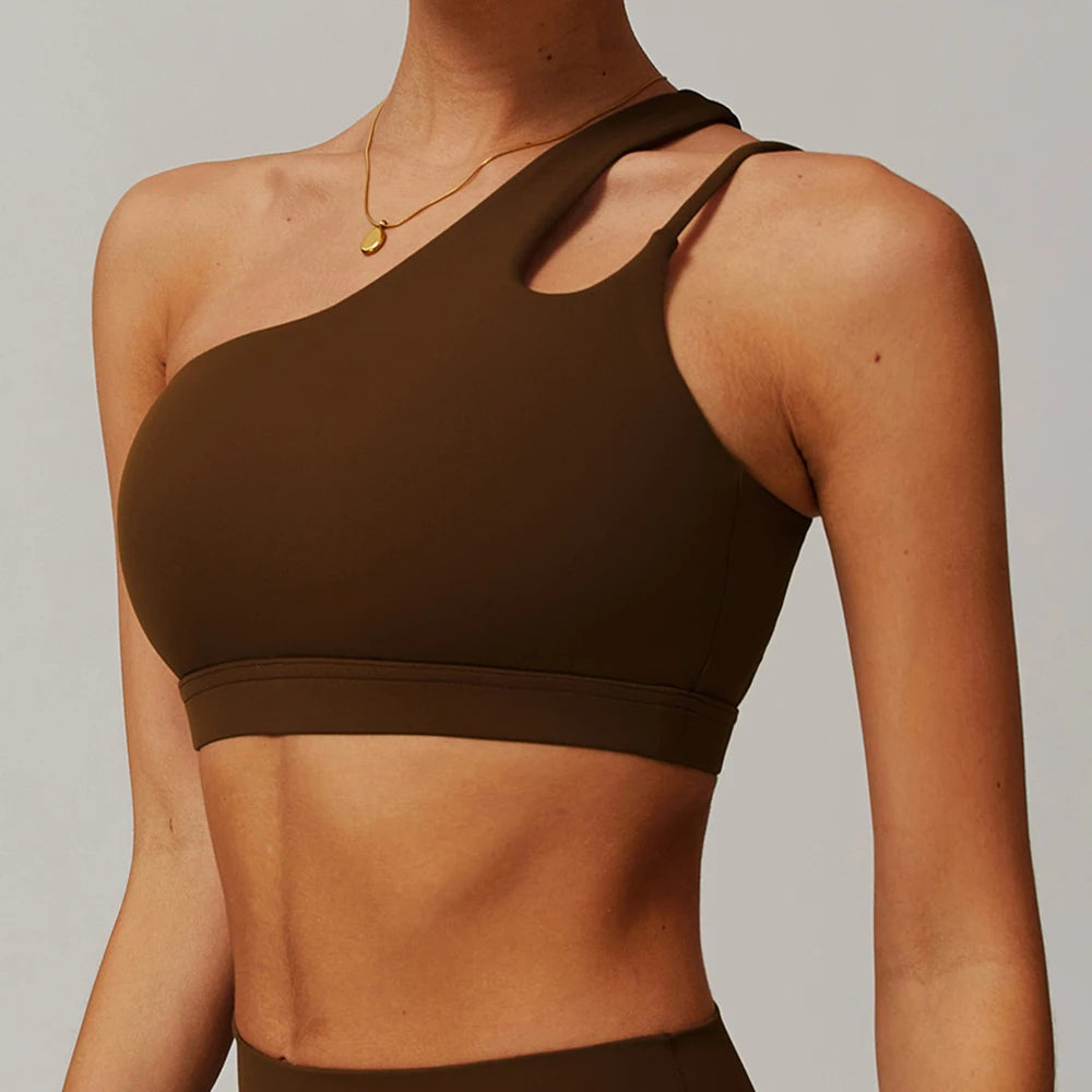 Women Shockproof Sport Bra Women'S Beautiful Back Gym Sports Underwear Women Oblique Shoulder Straps Running Fitness Yoga Bra ﻿
