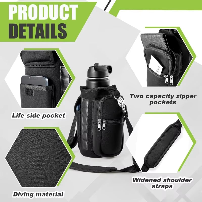 Magnetic water bottle holder, in use